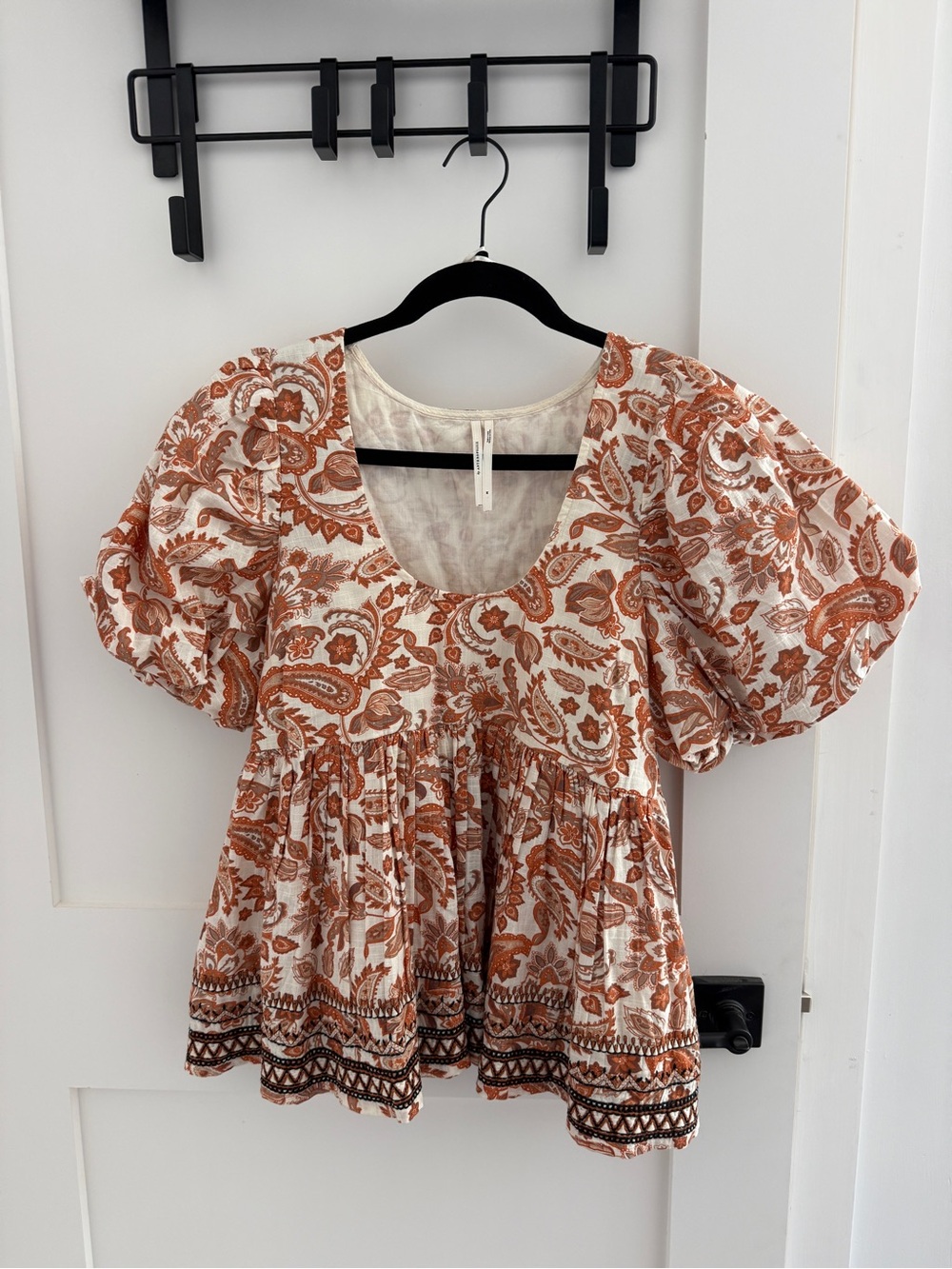 Anthropologie Cream and Rust Paisley Peplum Blouse